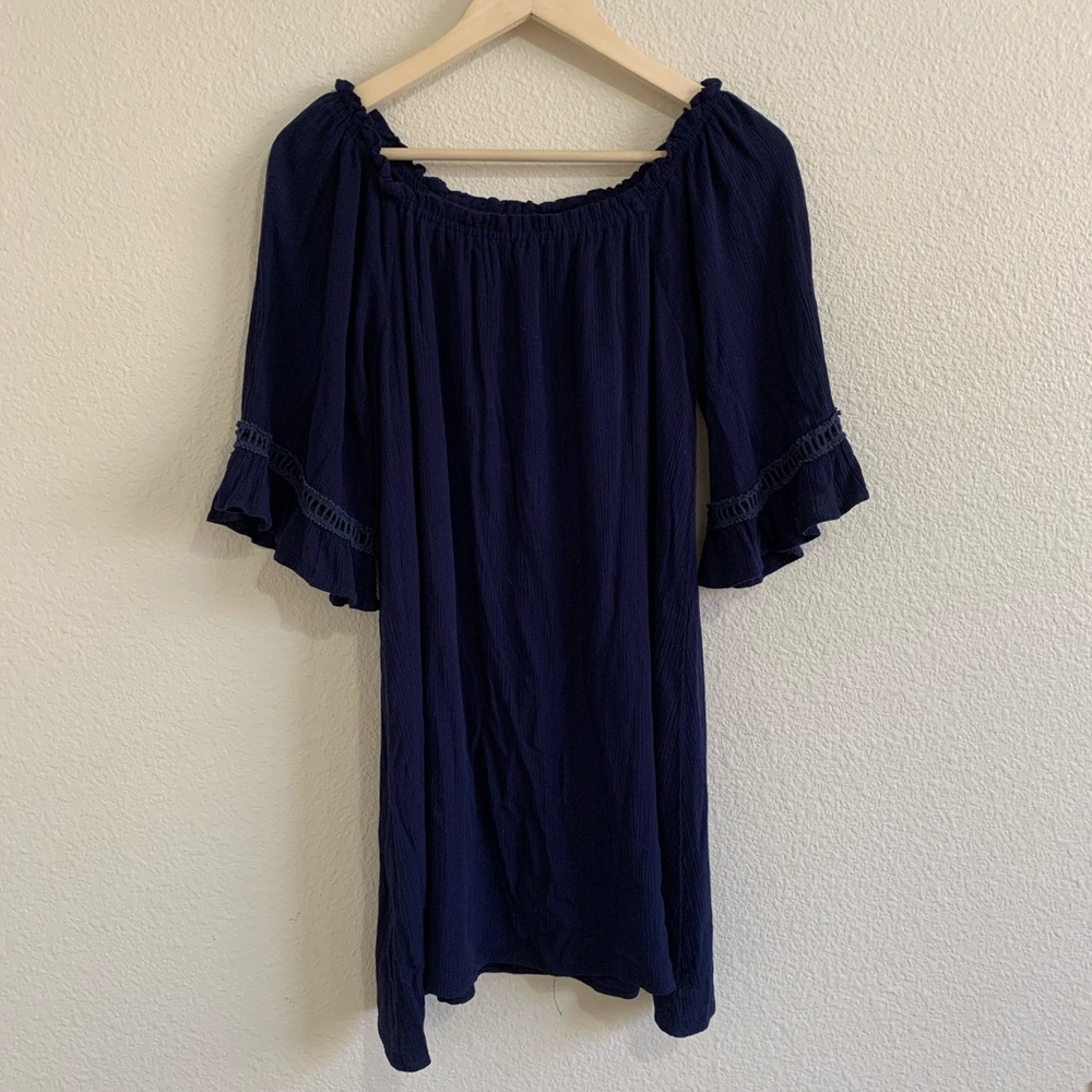 Off The Shoulder Navy Blue Dress